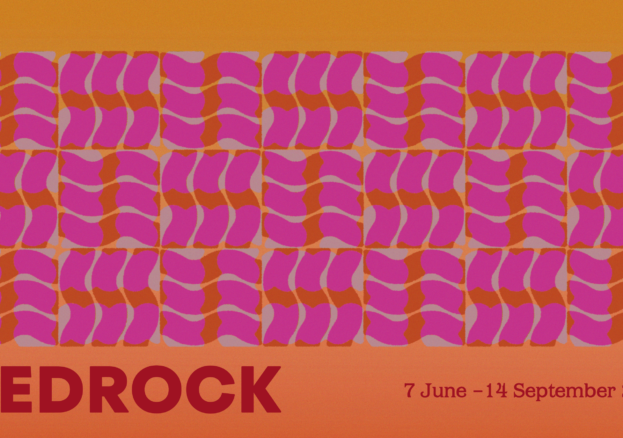 A grid of pink and cream waves laid on top of an orange gradient background. The text beneath the grid reads 'BEDROCK'  alongside the LB2025 dates