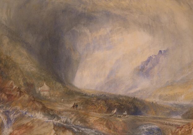 A stormy landscape scene, in watercolour, painting by JMW Turner