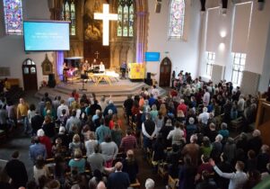 Church congregation at St George's Church in Leeds