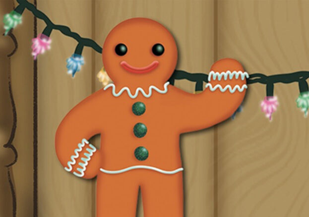 the Gingerbread man stood on a dresser waving