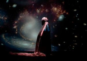 Woman agaisnt space background